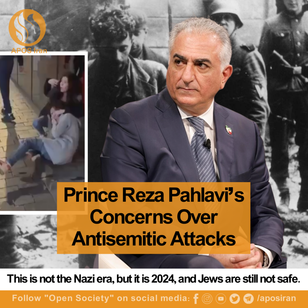 Crown Prince, Reza Pahlavi and the leader of Iranian national revolution has expressed his concerns over antisemitic attacks in Amsterdam.