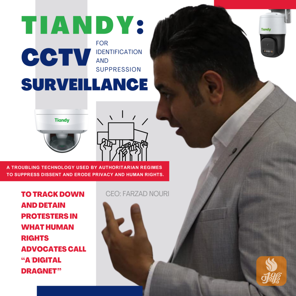 A web of Chinese surveillance cameras, supplied by tech giant Tiandy, enabling authorities to track and detain protesters.